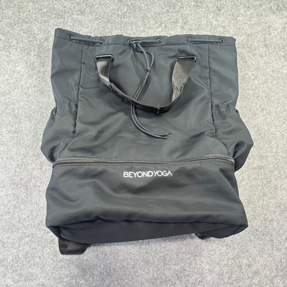 Beyond Yoga Black Nylon Drawstring Backpack Gym Bag with Shoe Compartment - Picture 1 of 7